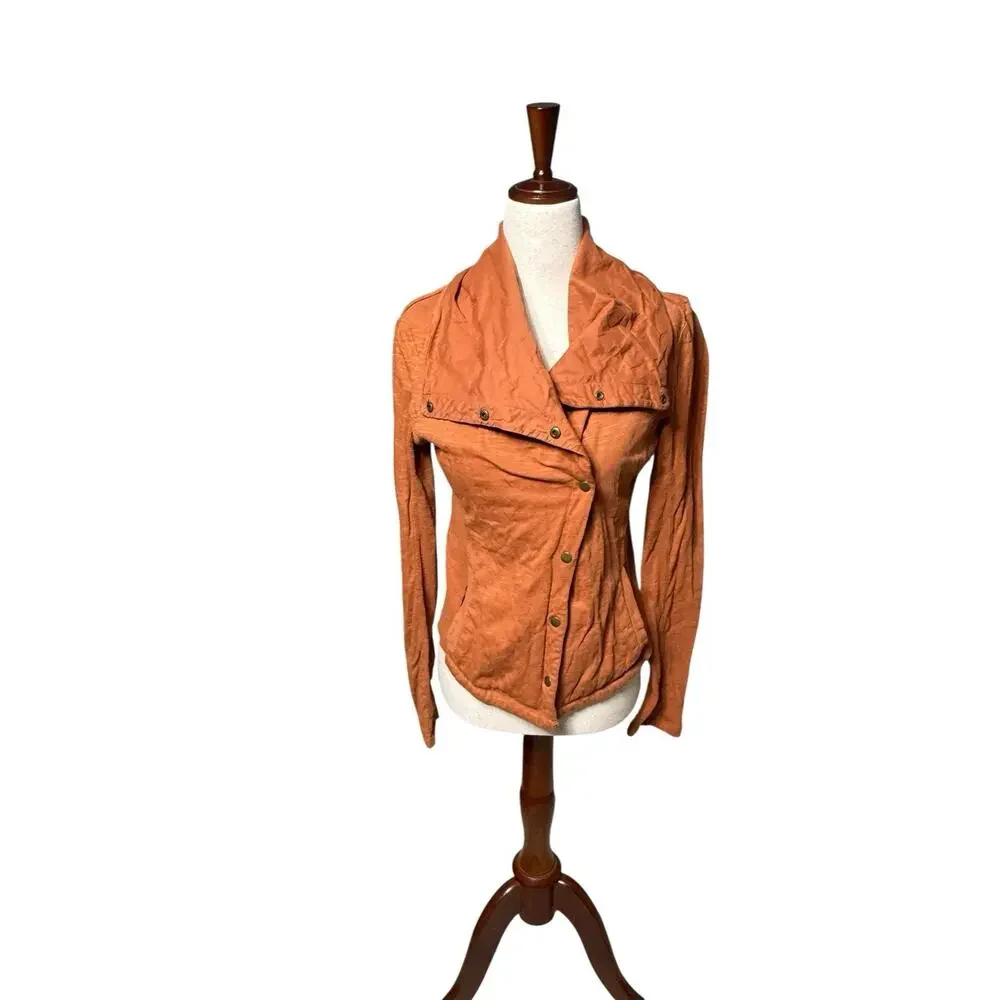 Anthropologie Saturday Sunday TAVI Rusty Orange Asymmetric Cotton Moto Jacket XS
